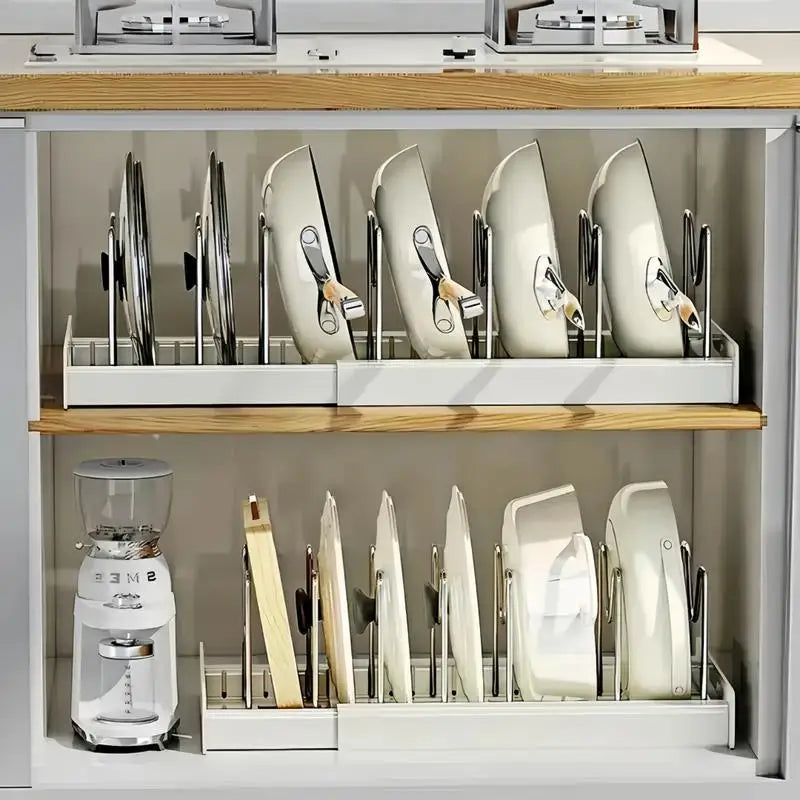Pot and Pan Organizer, Expandable  with 7 - Adjustable Compartments
