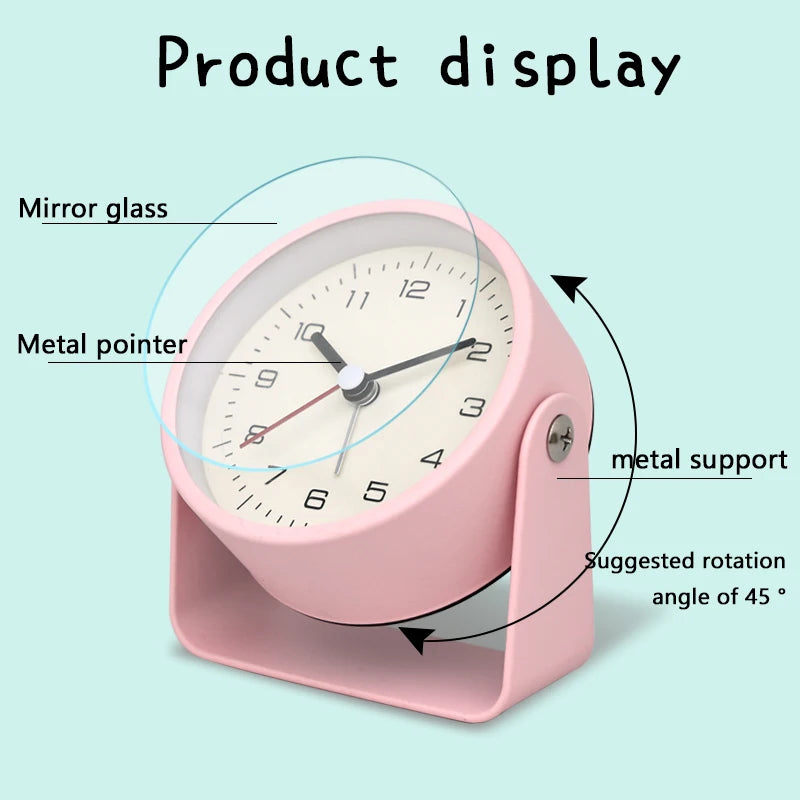 Creative Metal Swivel Desk Clock – Silent Retro Bedside Alarm