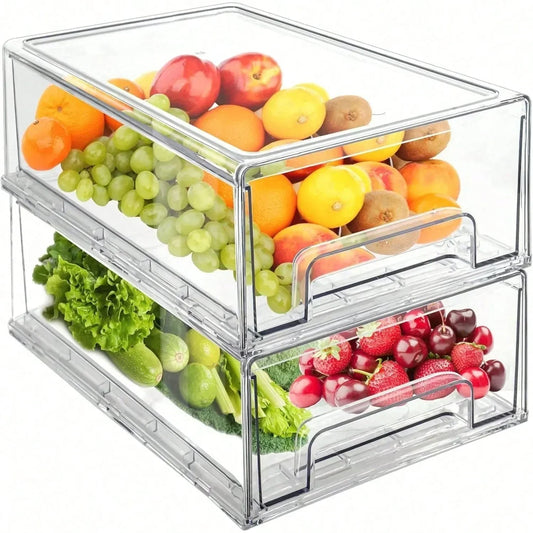 Clear Pull‑Out Refrigerator Drawers (2‑Pack) – Stackable Fridge Organizer Bins for Produce & Snacks