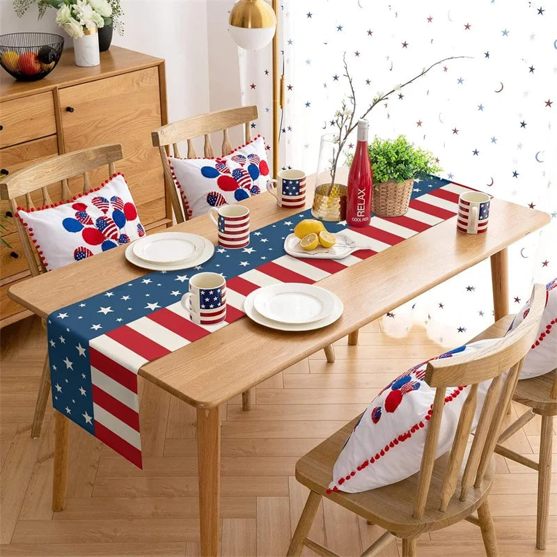 American Flag Table Runner USA Patriotic Table Decoration for Fourth of July, BBQ