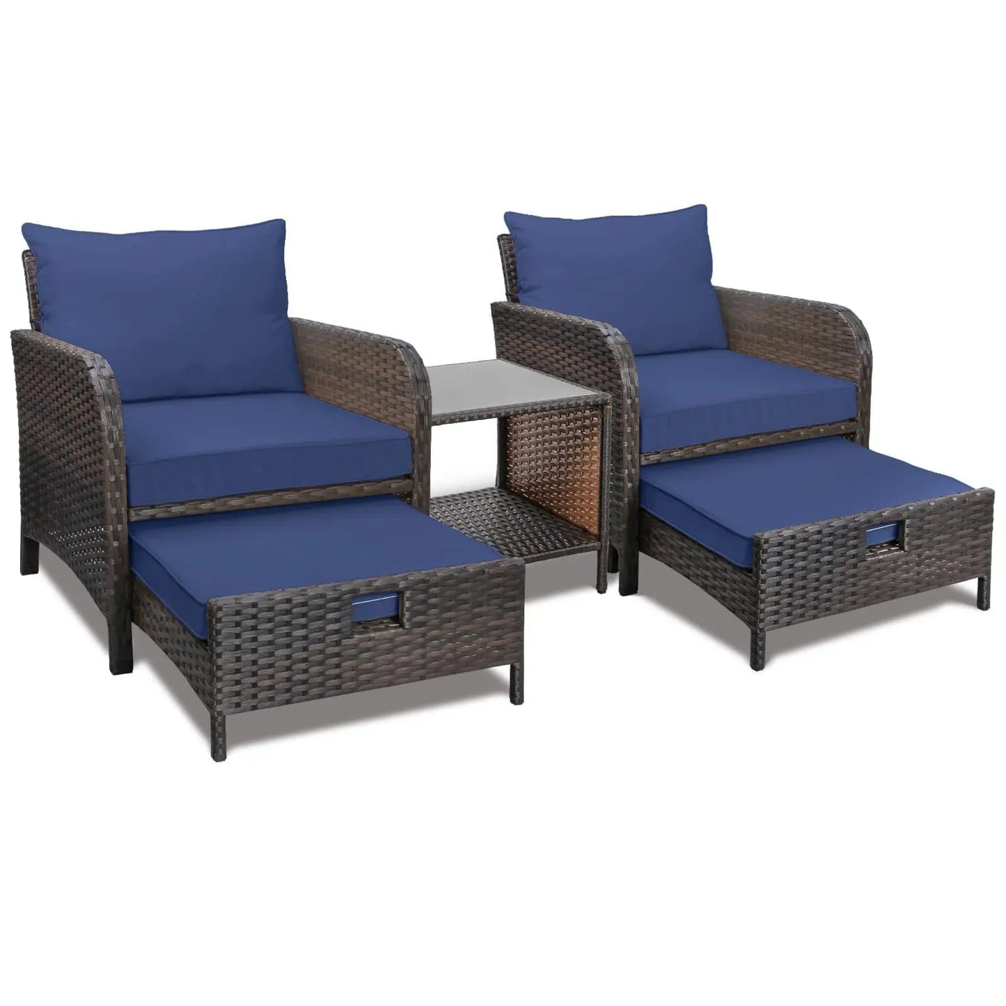 5‑Piece PE Wicker Patio Conversation Set – Lounge Chairs with Cushions, Ottoman & Side Table