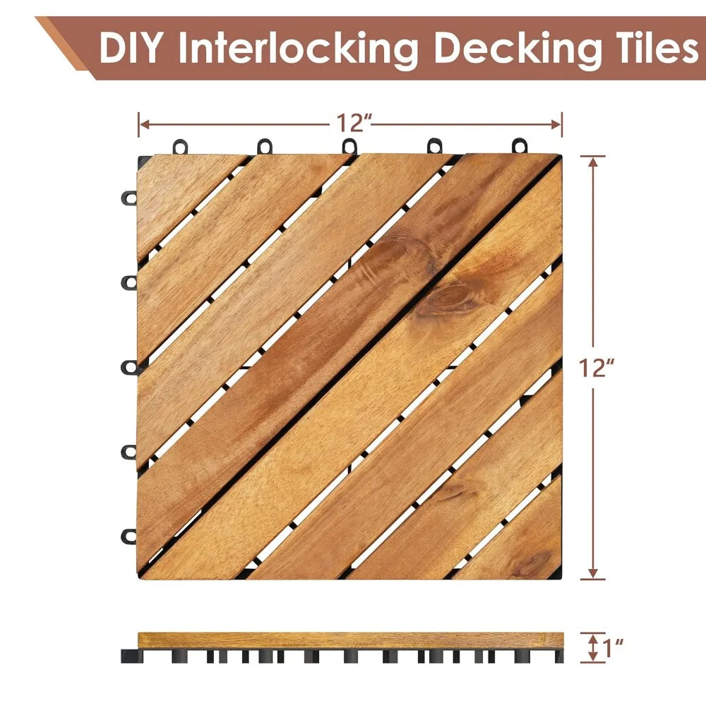 Solid Interlocking Wood Patio Tiles - 12" x 12" Indoor/Outdoor, Waterproof