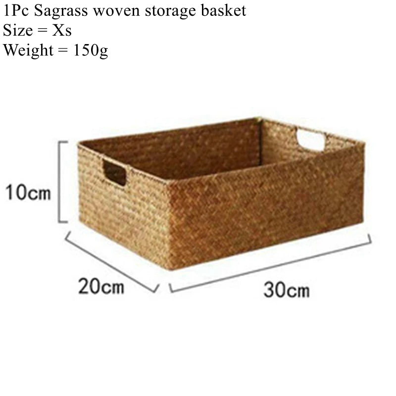Multi-Purpose Seagrass Organizer Bin | Decorative Rattan-Style Storage