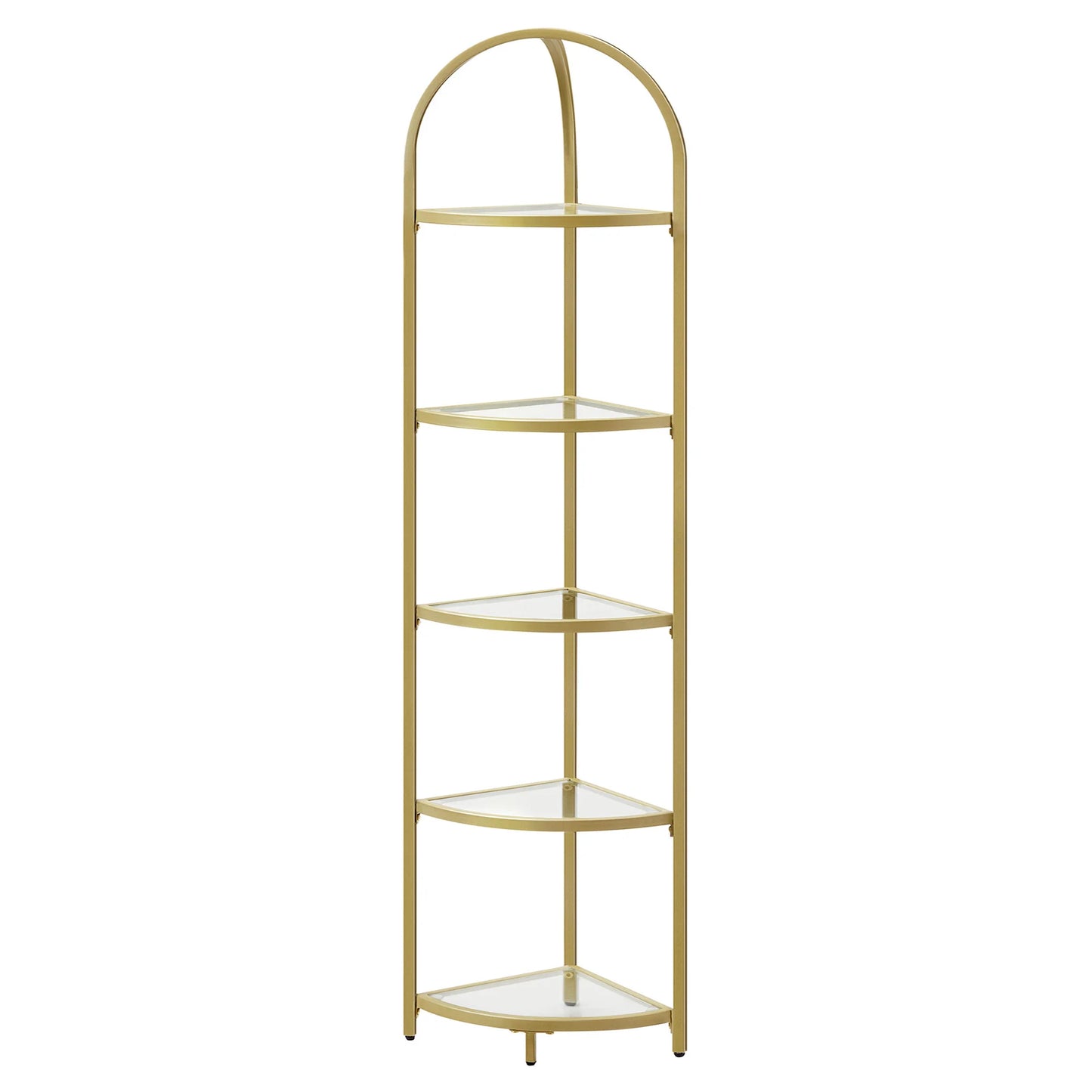 5-Tier Tempered Glass Corner Shelf | Modern Steel Frame Storage & Display Stand