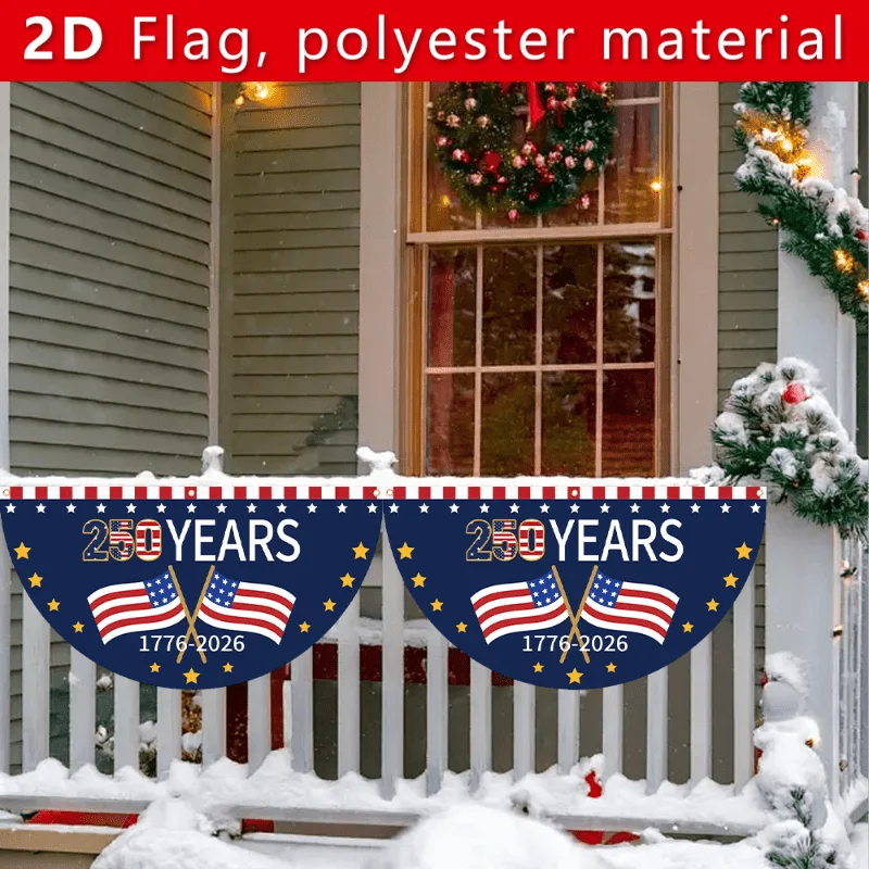 250th US Founding Anniversary Fan-Shaped Flag Banner – Flat Design Patriotic Party Background Decor