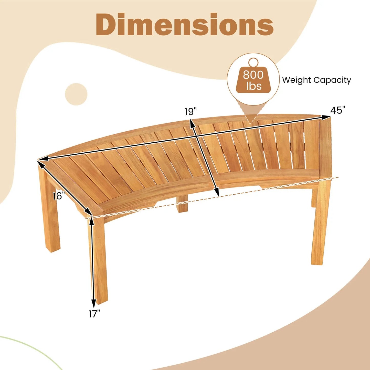 Outdoor Curved Bench w/Slatted Seat 2-Person Seating