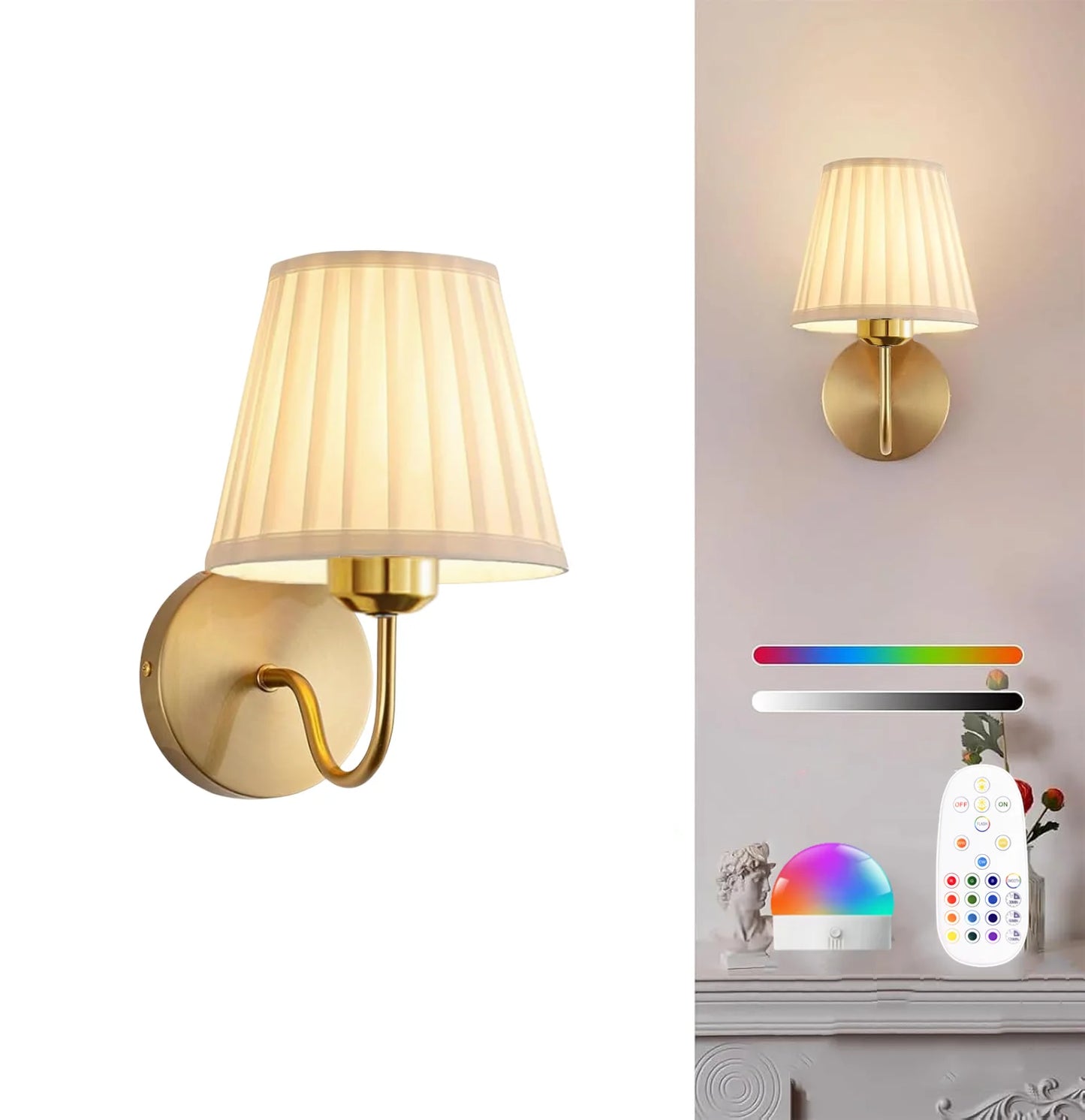 Battery-Powered Wall Light, Wireless Charging Wall Light with Remote Control, Dimmable
