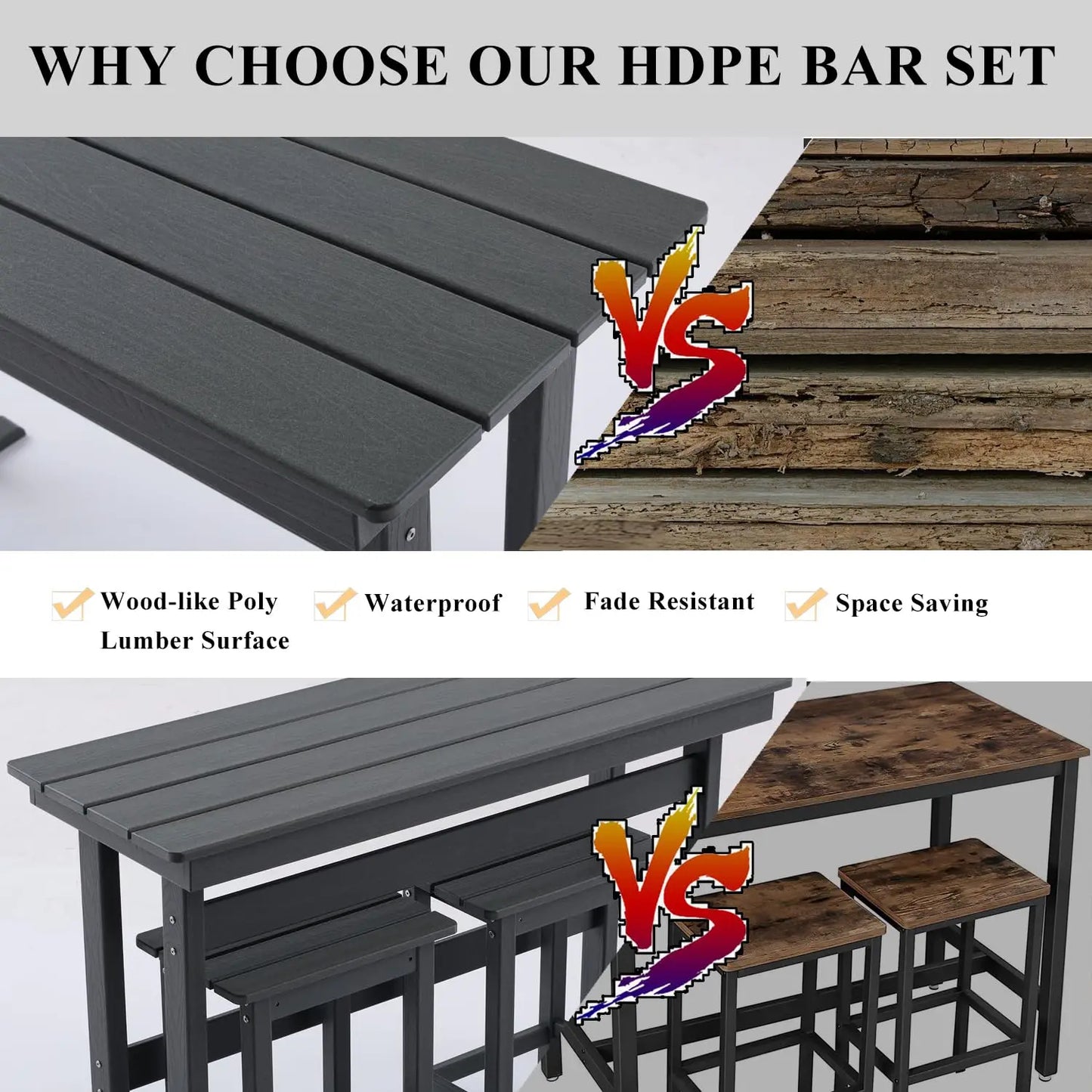 Bar Table & 2 Stool Set Weather Resistant