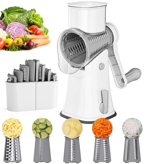 5 in 1 Rotary Cheese Grater Shredder Kitchen - Vegetable Julienne Slicer Waffle Cutter Nut Chopper