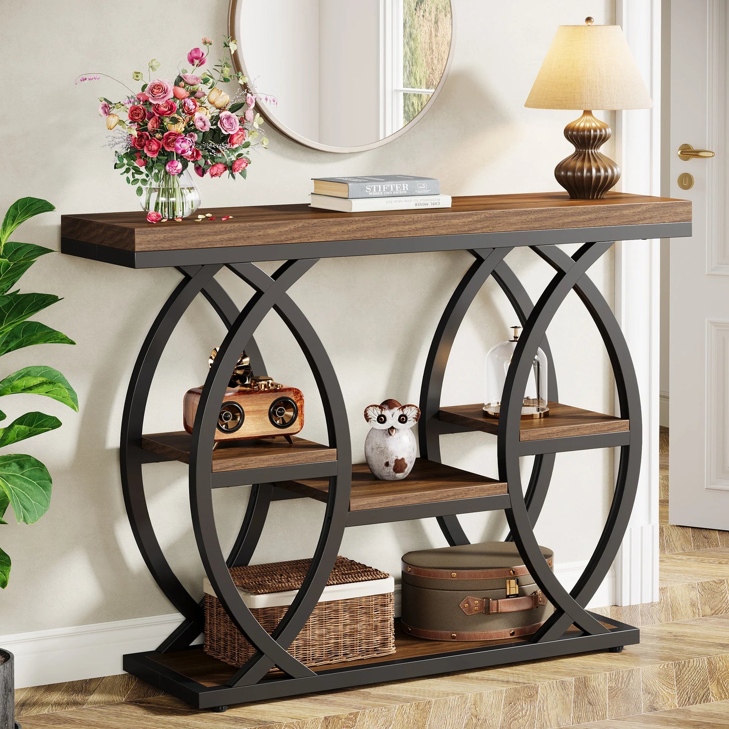 Console Table, 39-Inch Entryway or Sofa Table with Thickened Tabletop, 4- Tier shelves