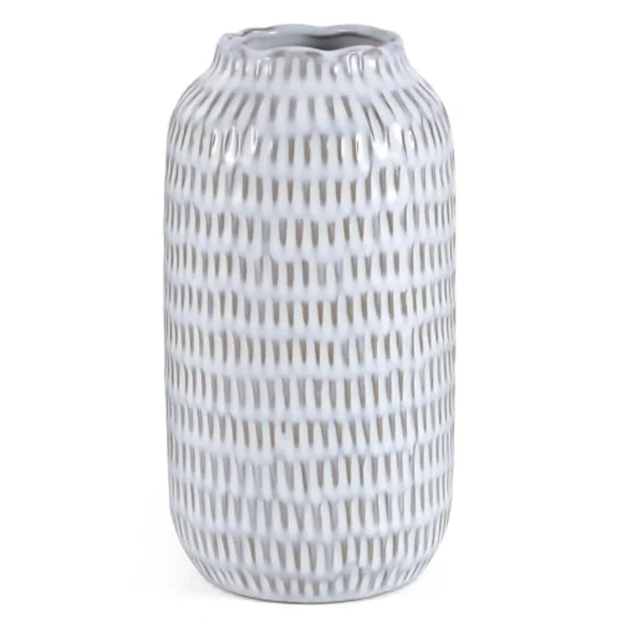 Modern Small Ribbed Ceramic Vase – Textured Decorative Flower Vase for Home Décor & Coffee Table Styling
