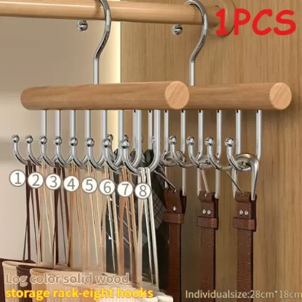 Multi-Functional Solid Wood Hanger Featuring 8 Hooks, Perfect for Apartments and Bedrooms Without Crowding