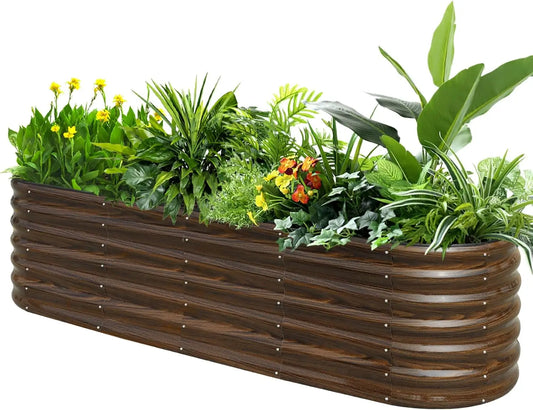 24" Tall Outdoor Planter Box – Brown Patio Plant Pot for Flowers, Herbs & Small Trees