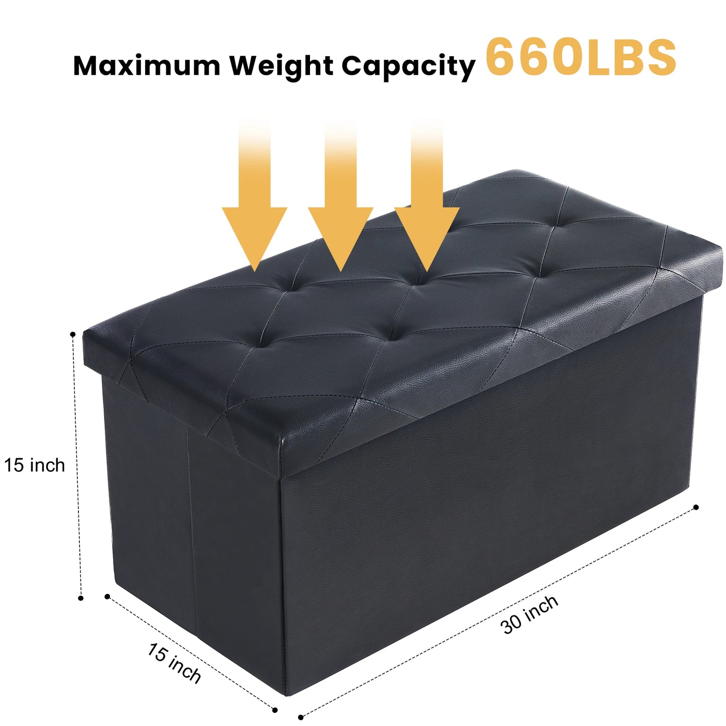 43" Leather Folding Ottoman – Storage Bench with Padded Seat