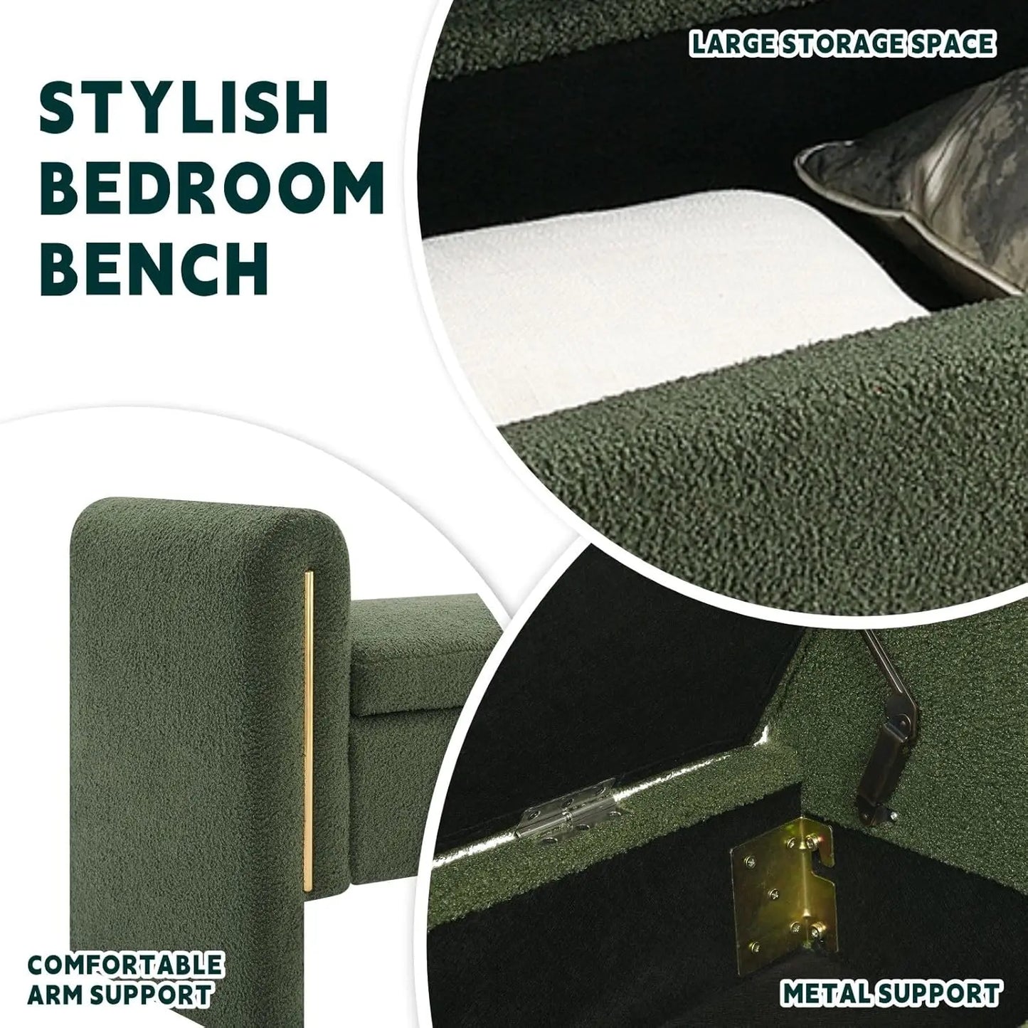 Modern 52" Storage Ottoman Bench, Upholstered with Armrests