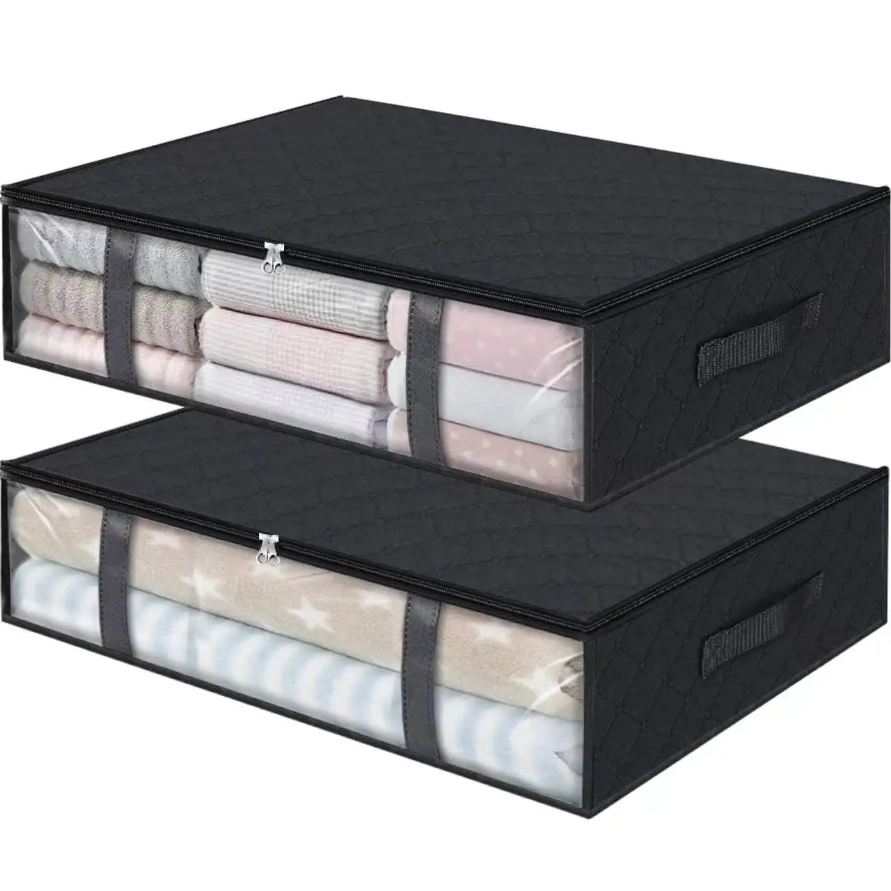 2‑Pack Large Under‑Bed Storage Organizers – Clear Window Bags with Reinforced Handles for Clothes, Comforters & Bedding