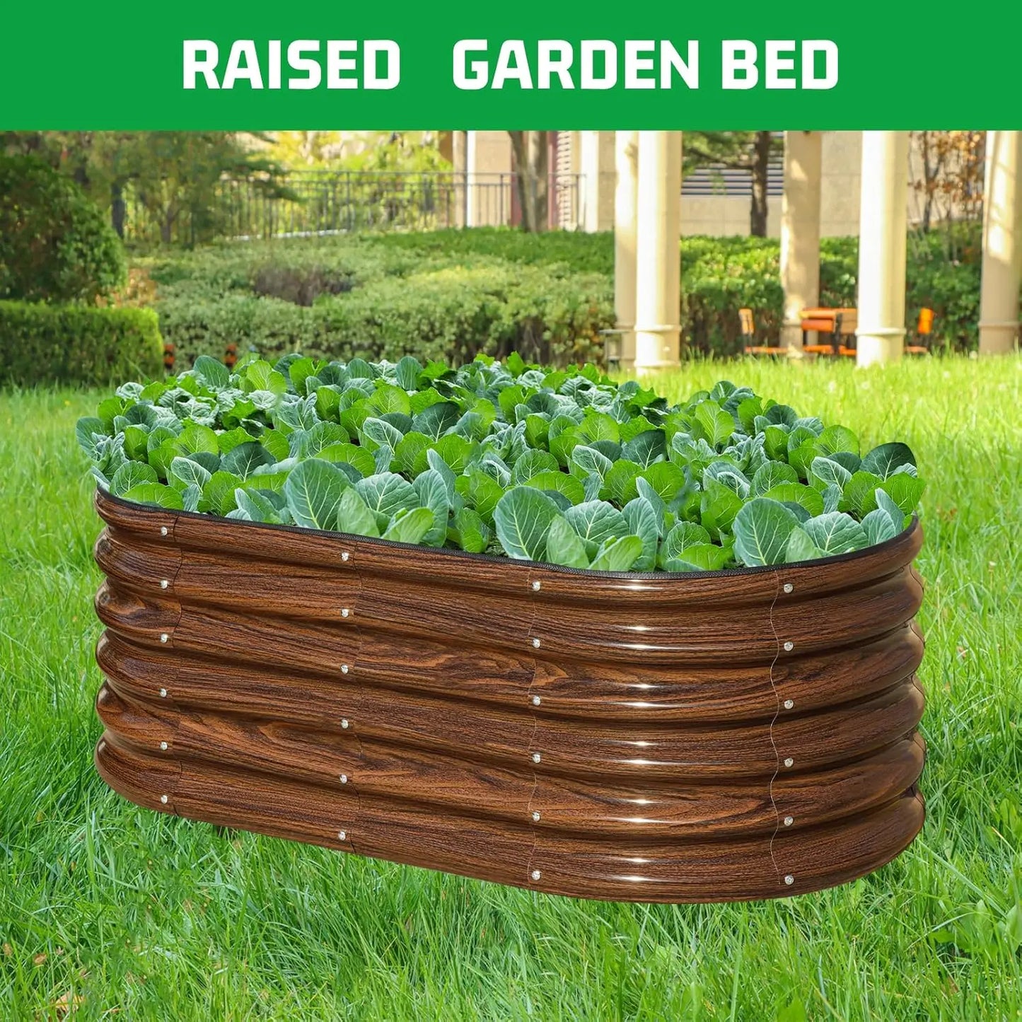 17" Tall Galvanized Metal Planter Set – 3‑Piece Oval Raised Garden Boxes