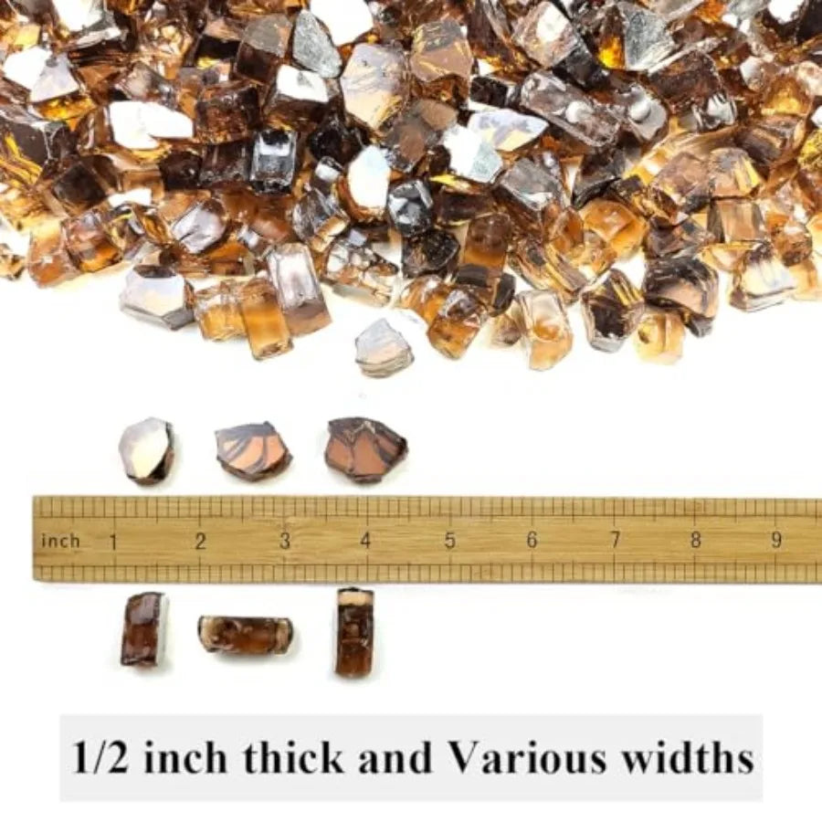 Fire Pit Glass Rocks 20 lbs – 1/2-Inch High‑Reflective Fire Glass for Gas Fire Pits & Fireplace Table