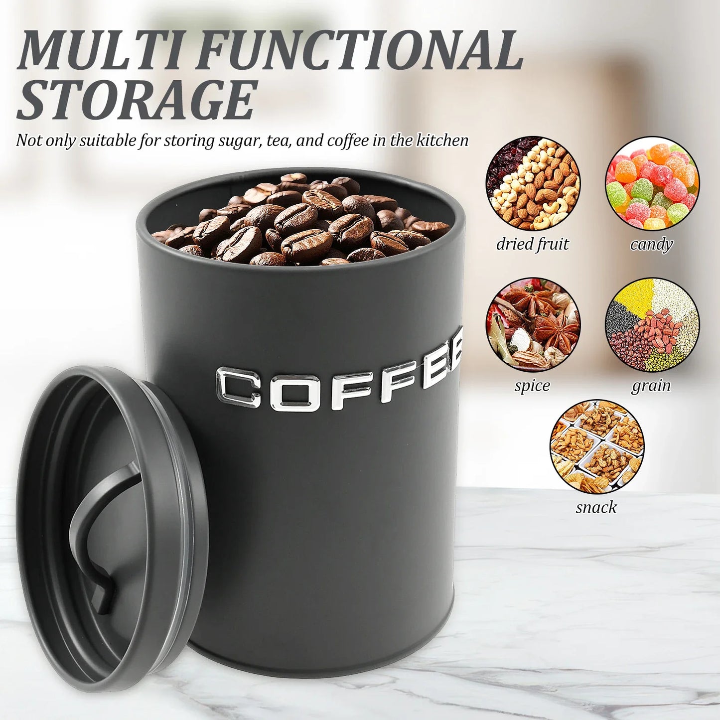 3‑Piece Tea, Coffee & Sugar Canister Set – Airtight Metal Kitchen Containers with Lids
