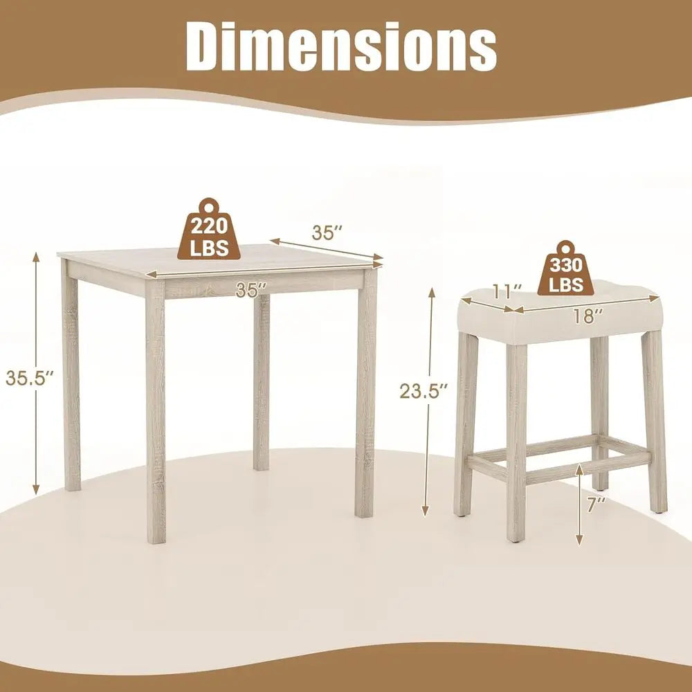 5-Piece Bar Table Set with Square Breakfast Table and Padded Stools