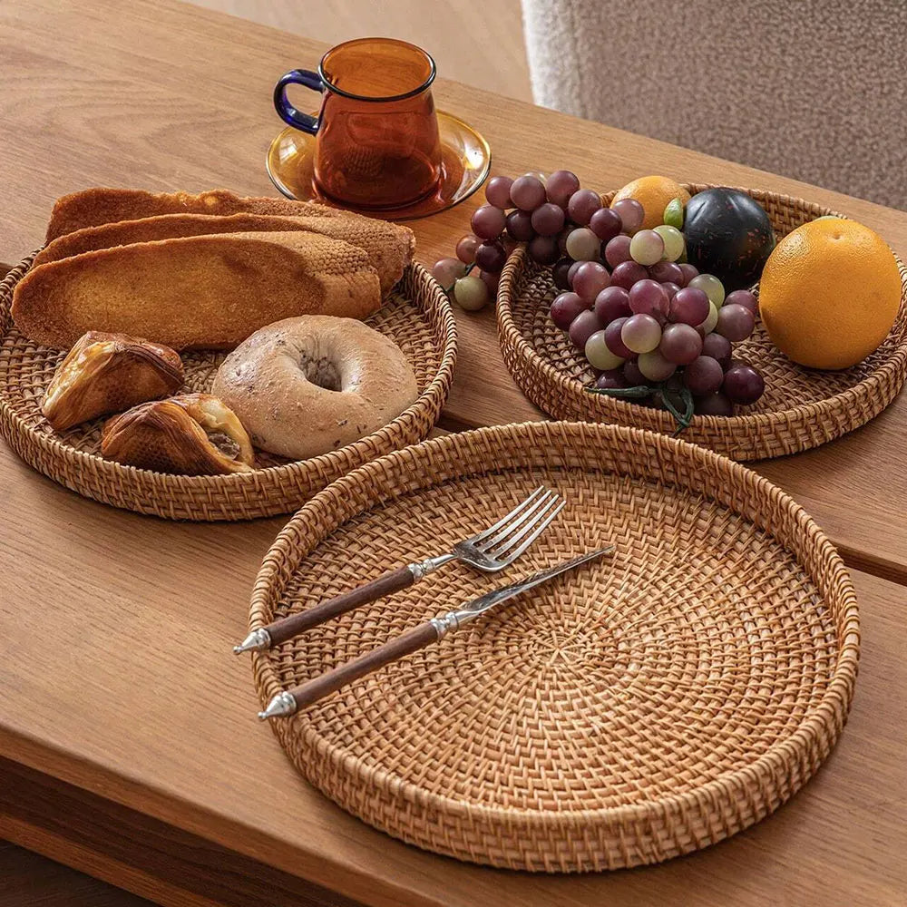 Heritage Round Rattan Serving Tray | Hand-Woven Accent Basket