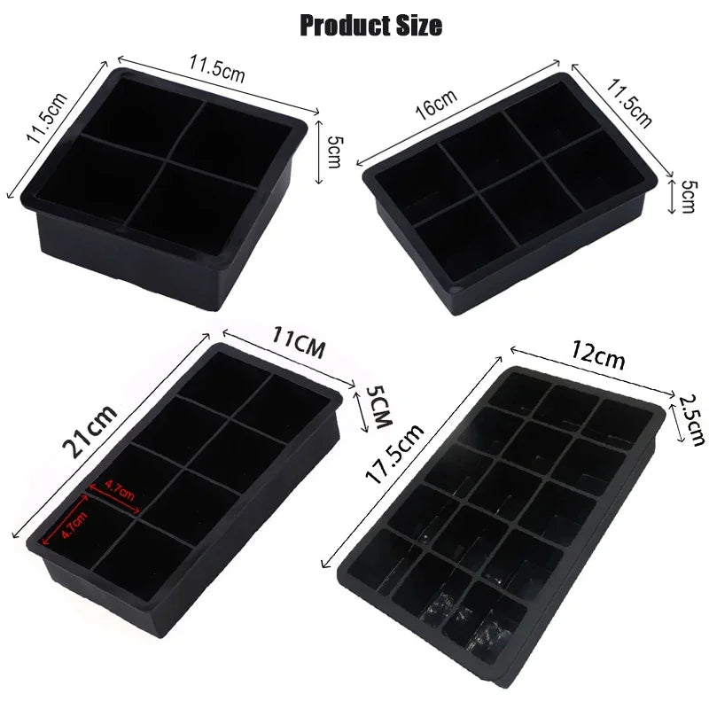 Premium Silicone Ice Cube Tray – Food‑Grade Square Mold Available in 4/6/8/15/160 Cubes