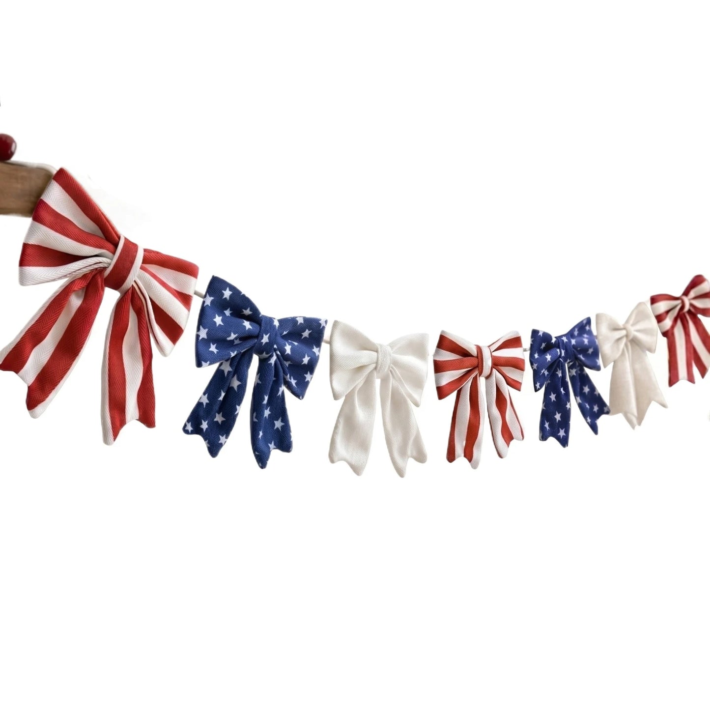 Independence Day Patriotic Bow Garland with Star and Stripe Pattern Decorative Hanging Bows for Party Decor
