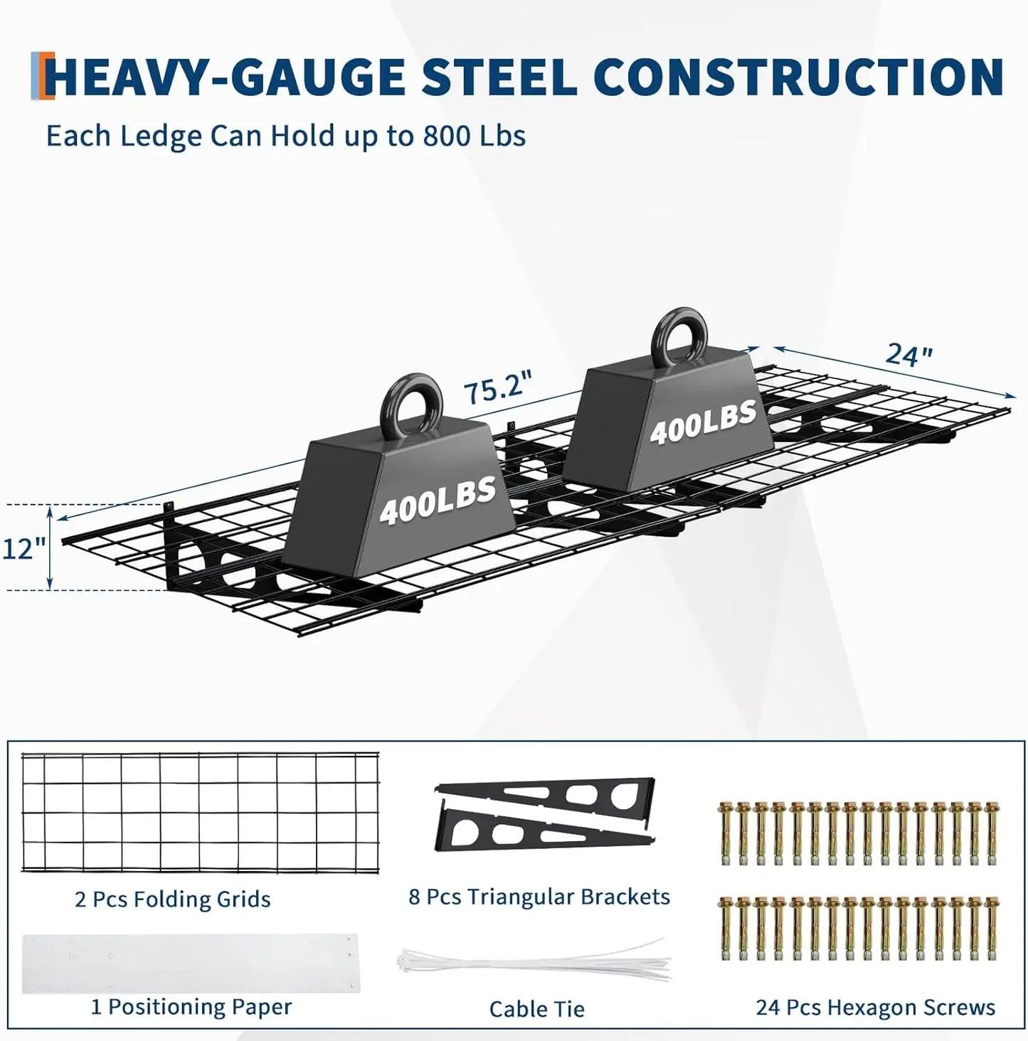 2×6 FT Wall‑Mounted Garage Shelving – Heavy‑Duty Metal Storage Racks for Garage & Workshop (2‑Pack)