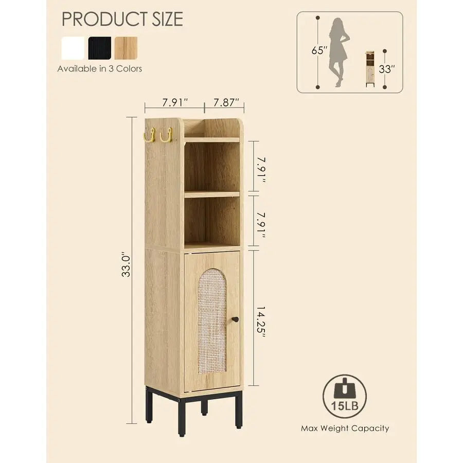 Bathroom Storage Cabinet with 2-Hooks
