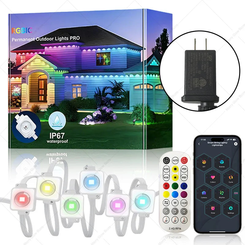 150FT Permanent Outdoor Eaves Lights – Smart RGBIC LED Strip with 90 LEDs, App Control, Music Sync & Timer
