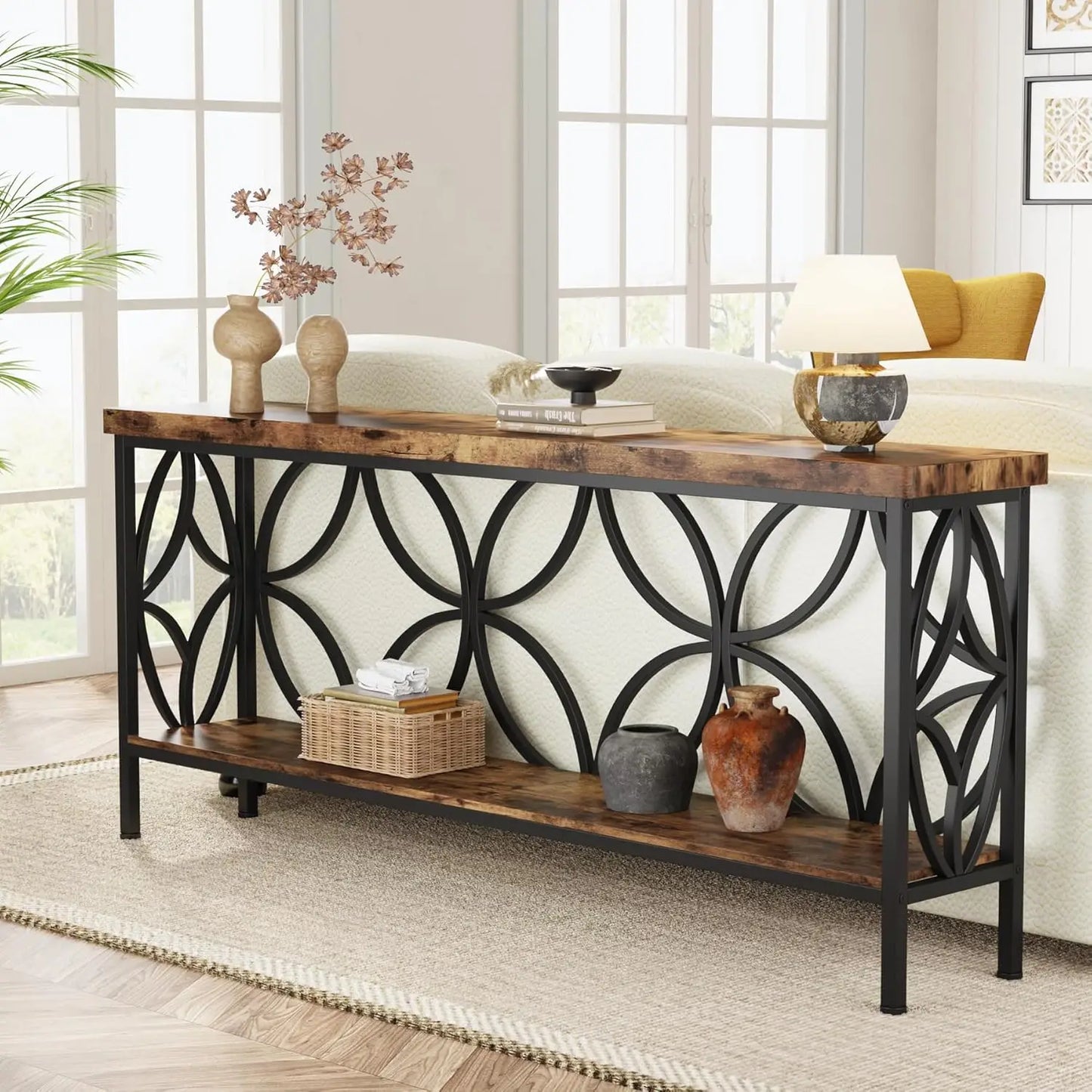 71-Inch Narrow Sofa Table, Long Sofa Table Behind Couch, Entry Console Table with Storage for Entryway, Living Room