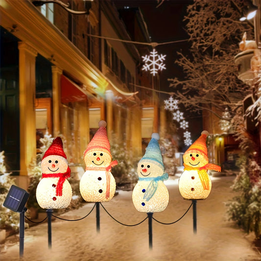 Solar-Powered Snowman LED Lights 4-Piece Set - Christmas Outdoor