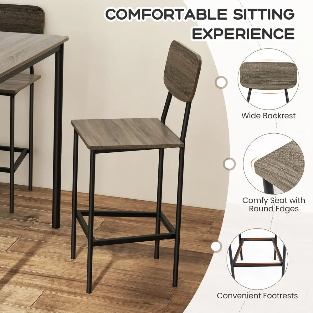 5Piece Dining Table Set with Counter Height Table, 4 Bar Stools
