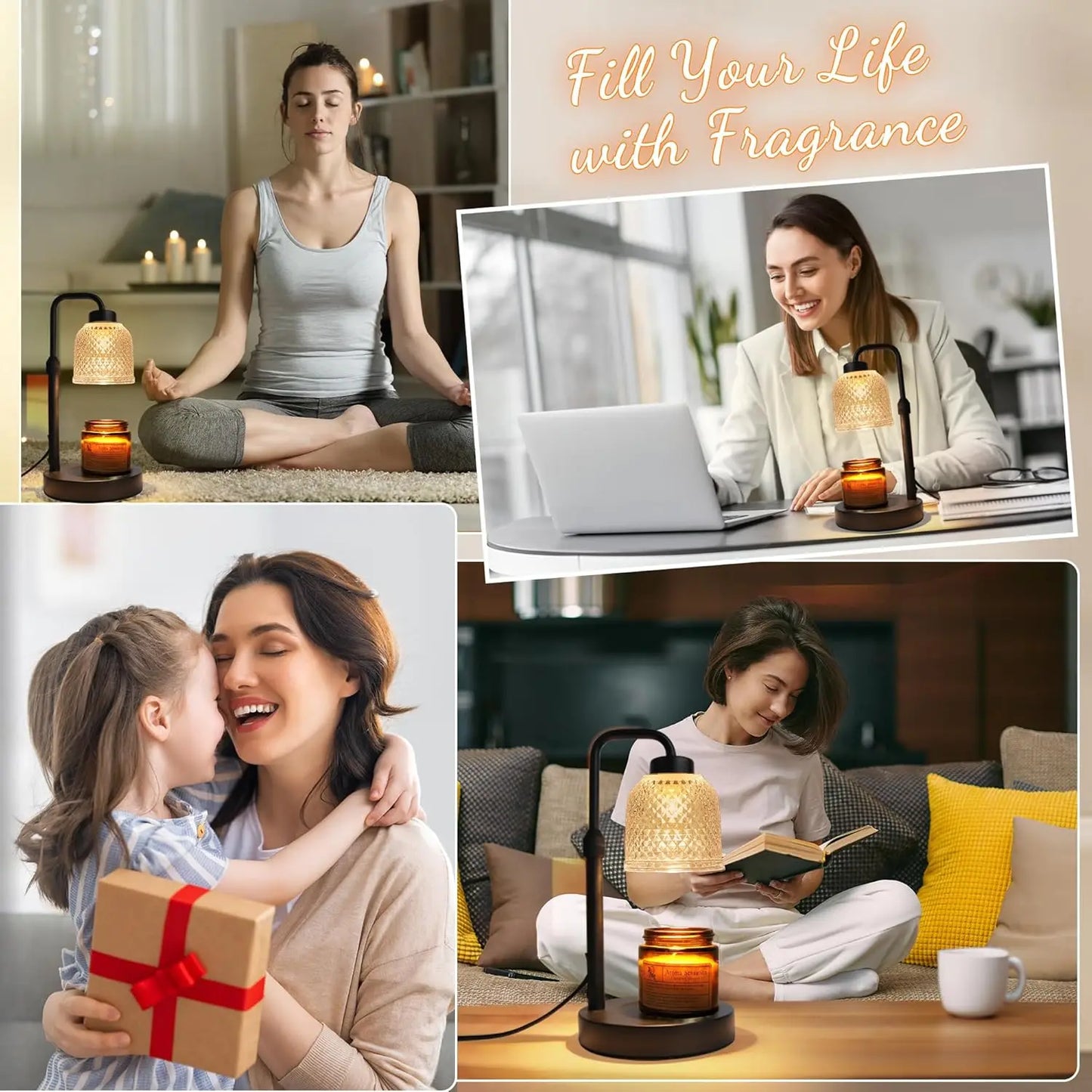 Dimmable Candle Warmer Lamp with Timer – Adjustable Height for Clean, Flameless Fragrance