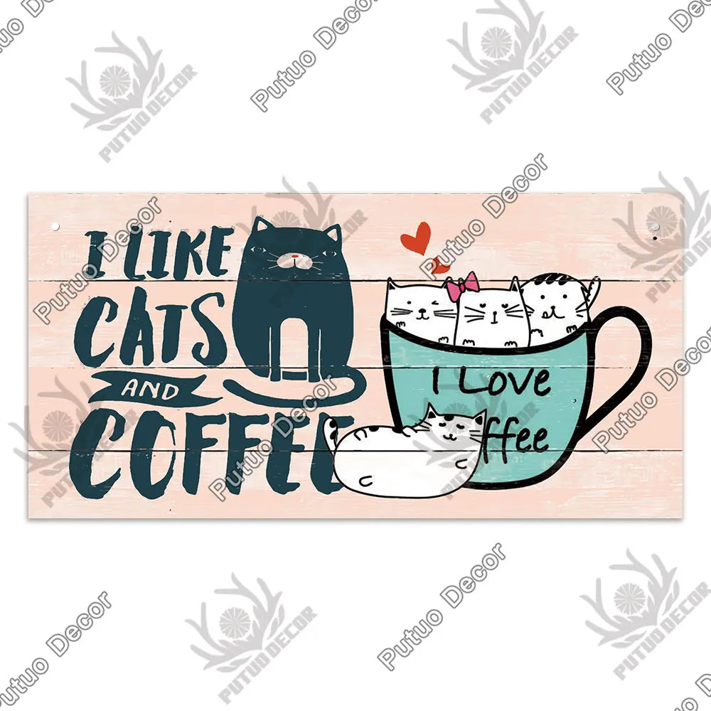 Decor Coffee Wooden Signs - Plaque Wood Plate Rustic Hanging for Cafe, Bar, or Kitchen