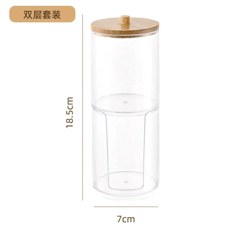 Storage Box and Jar Organizer, Cotton Balls, Cotton Round Pad Holder, Q-tip Dispenser with Bamboo Lid