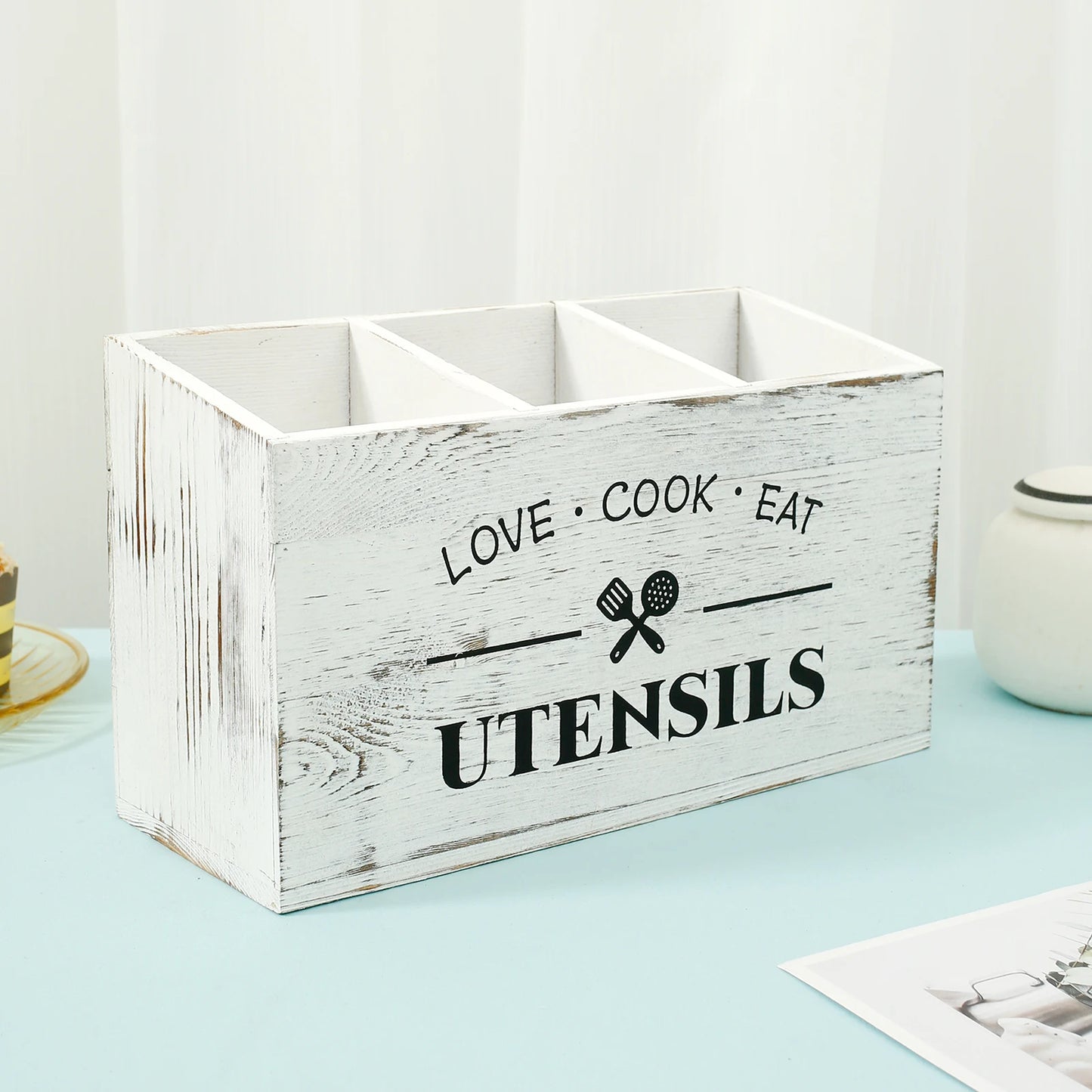 Wood Kitchen Utensil Holder – Large Spoon, Fork & Tableware Storage Caddy Organizer