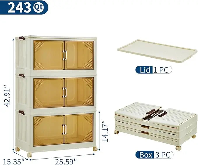 Stackable Storage Bins, Plastic Bins for Storage with Lids, Magnetic Doors