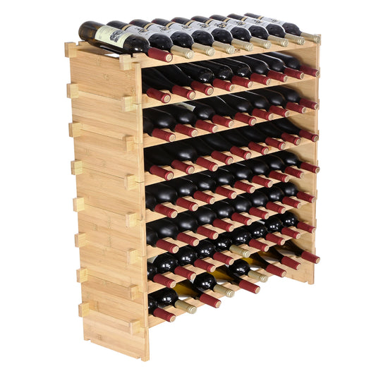 48 to 72 Stackable Bottle Wine Rack Free Standing, Bamboo Wine Holder Display Shelves for Cellar
