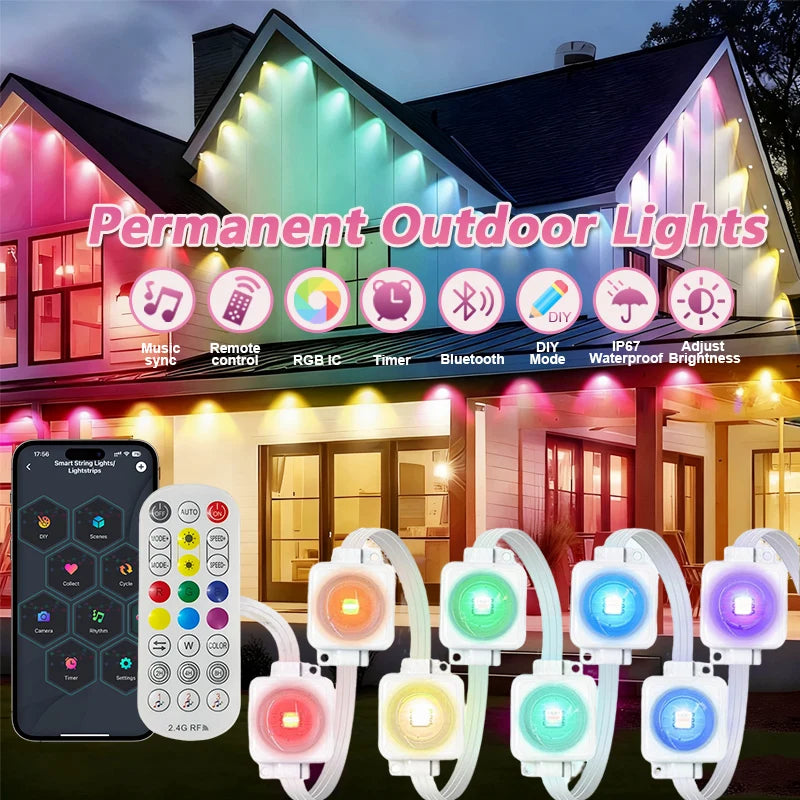 300FT Permanent Outdoor Lights – DIY Color‑Changing, Music Sync & Waterproof Design