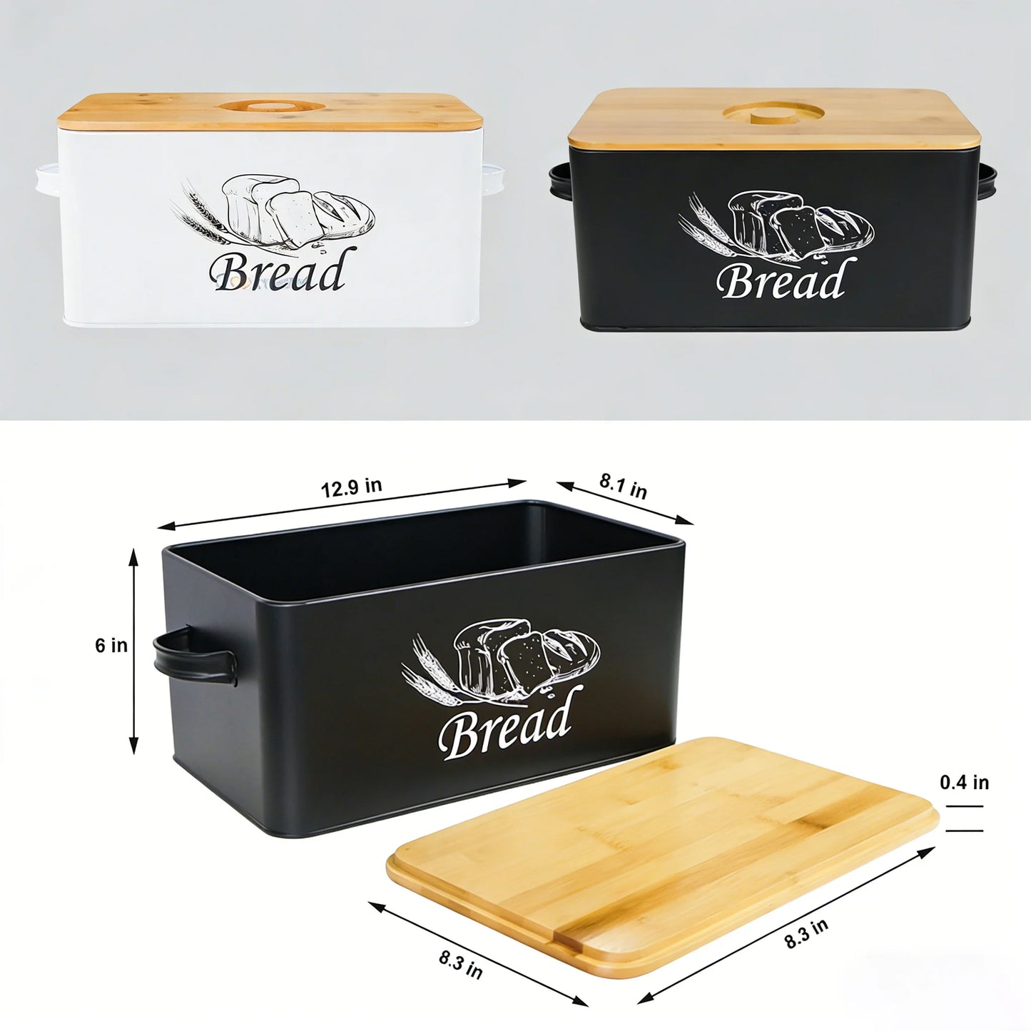 Bread Container with Bamboo Lid with Handle
