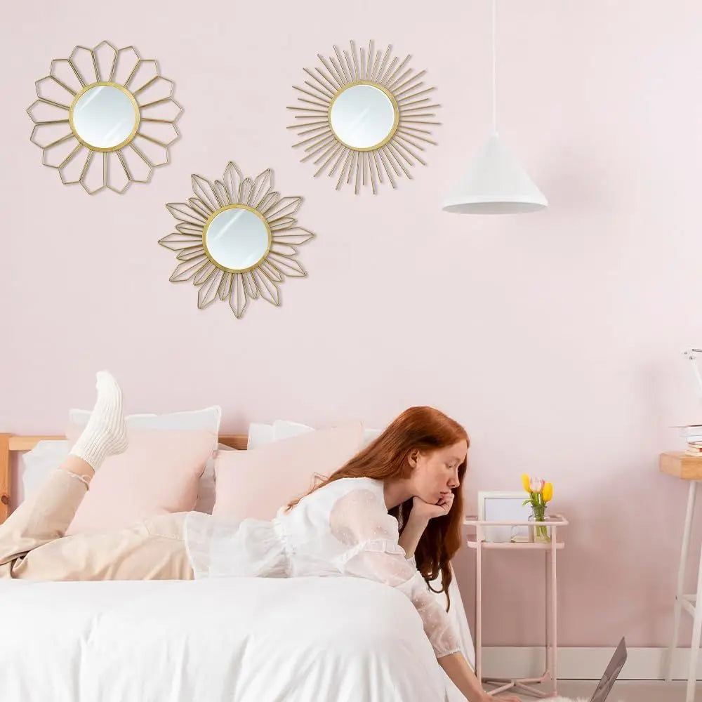 Set of 3 - 10 inch Sunburst Metal Wall Mirrors