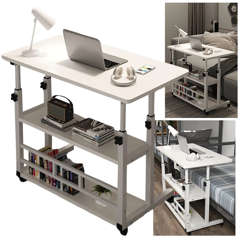 Height Adjustable Bedside Table, Home Desk with Wheels