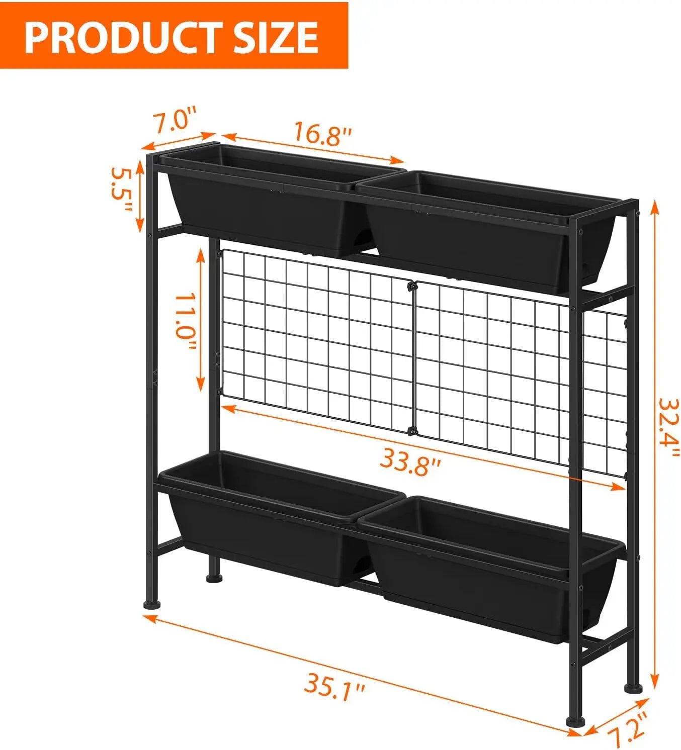 32" Tall Elevated Garden Bed with Trellis & Legs, Standing Planter for Vegetables, Flowers, Herbs - Black