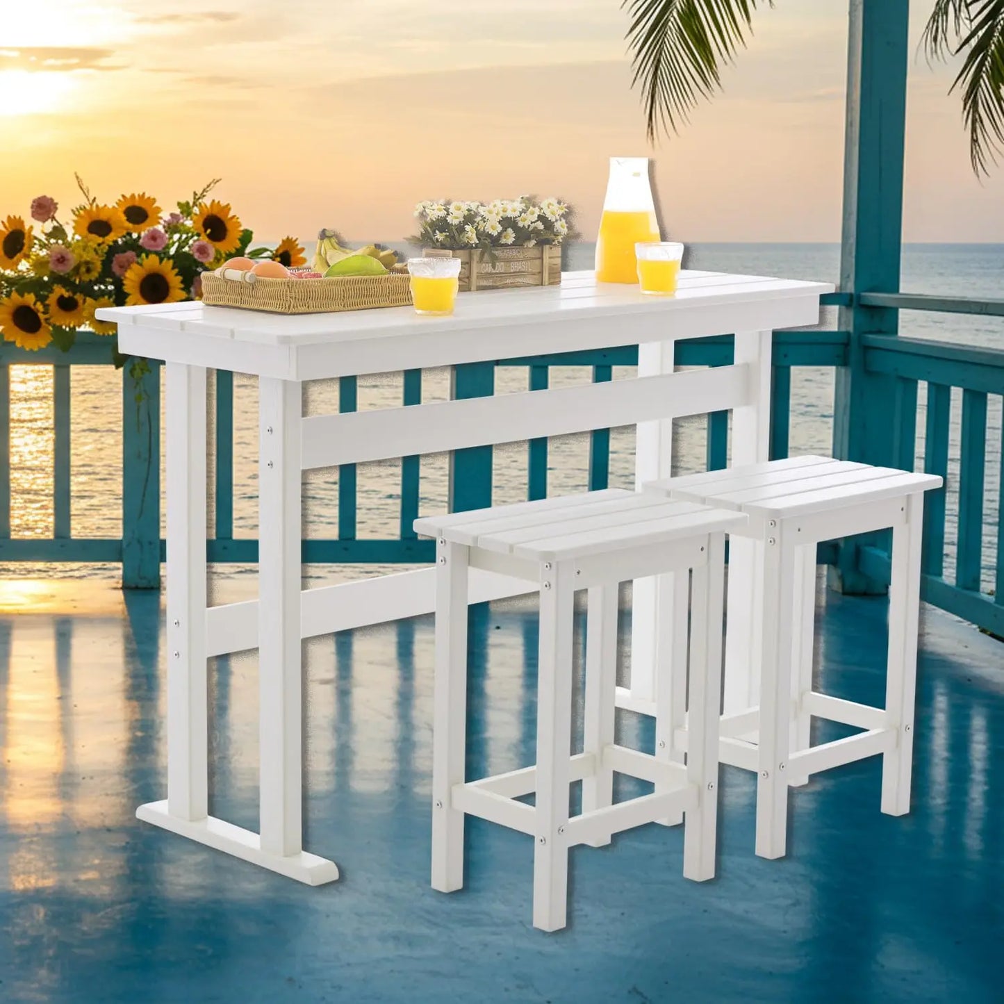 Bar Table & 2 Stool Set Weather Resistant