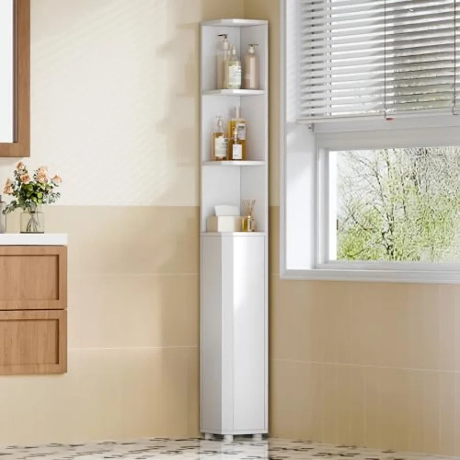 Tall Corner Cabinet with Doors and Adjustable Shelves