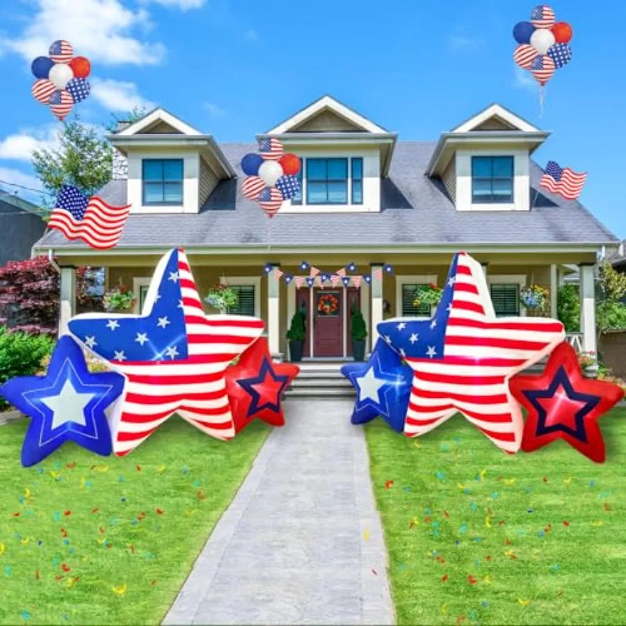 7FT 4th of July Inflatable – Patriotic Stars Outdoor Decoration with Built‑In LED Lights