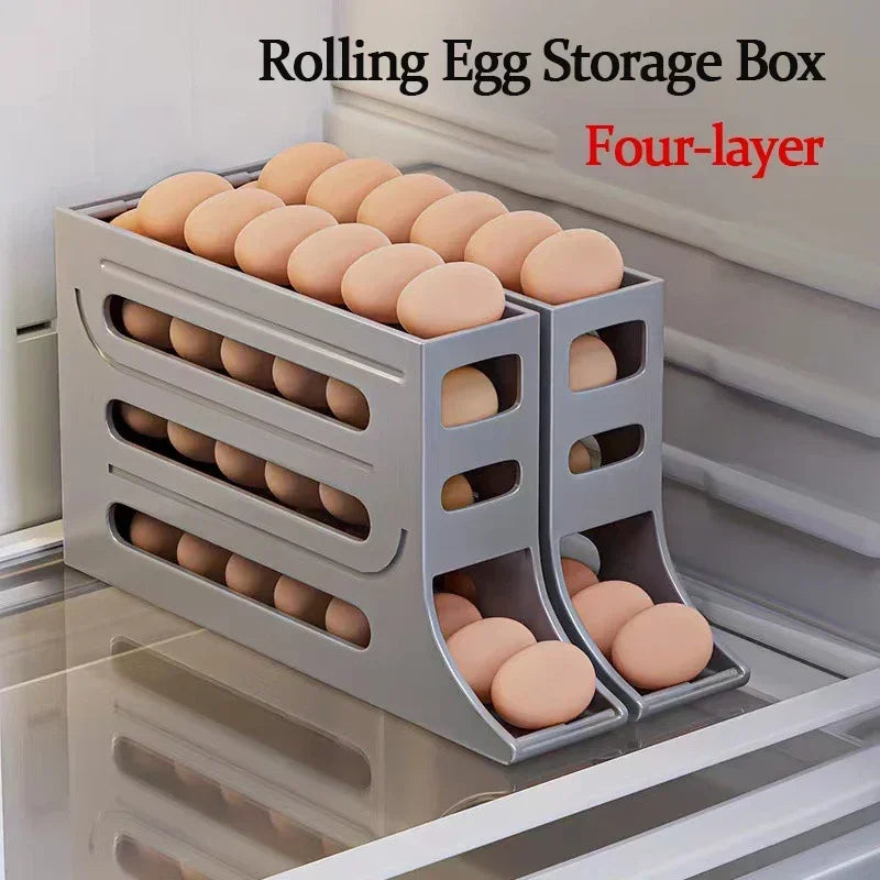 4 Tier Automatic Rolling Egg Dispenser Fridge Organizer