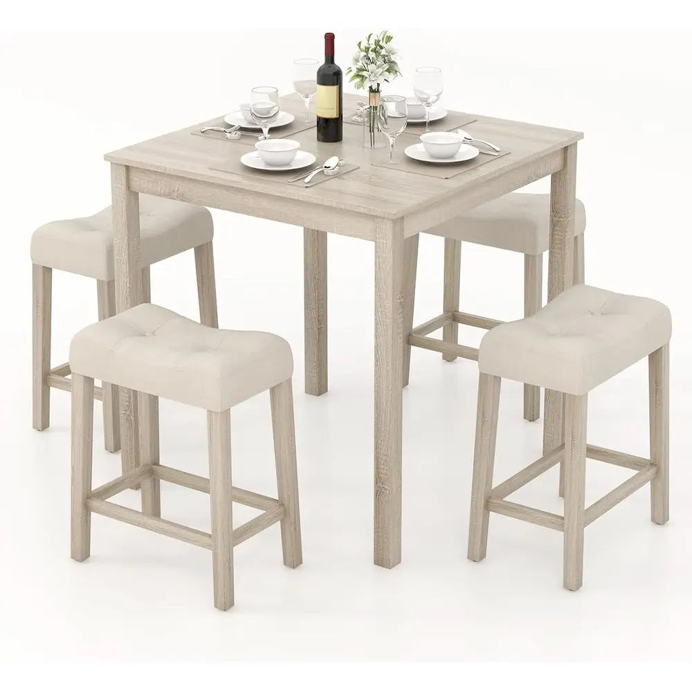 5-Piece Bar Table Set with Square Breakfast Table and Padded Stools