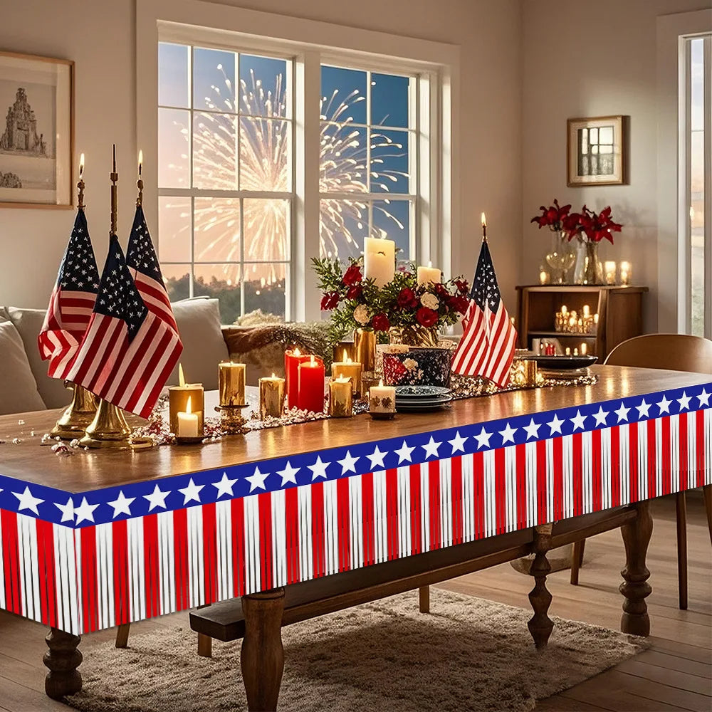 Patriotic Foil Fringe Banner – Red, White & Blue Metallic Streamers for July 4th Décor